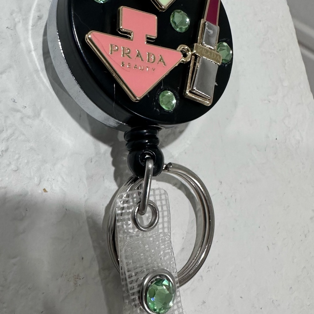 Prada Beauty Keychain with Pink and Green Details